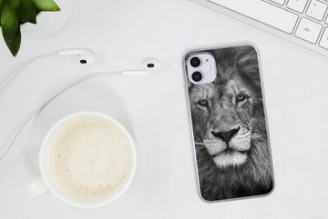 MuchoWow Handyhülle Tierprofil Persischer Löwe in schwarz und weiß, Handyhülle Apple iPhone 11, Smartphone-Bumper, Print, Handy