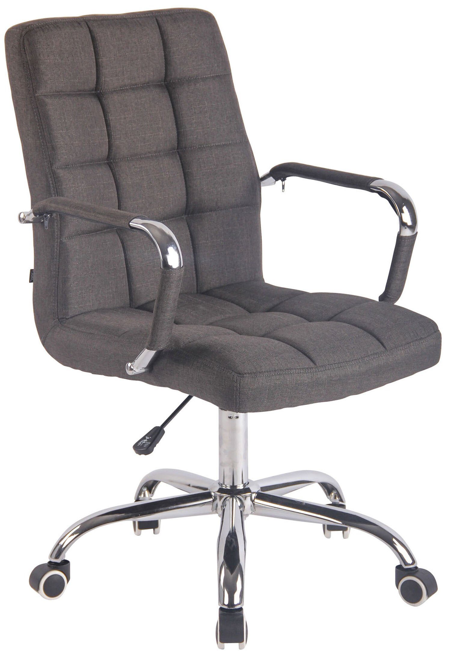 XXL), Metall TPFLiving Chefsessel, (Schreibtischstuhl, und drehbar höhenverstellbar Stoff Drehstuhl, Rückenlehne Bürostuhl mit 360° - Bürostuhl dunkelgrau Deal - Sitzfläche: bequemer chrom Gestell: