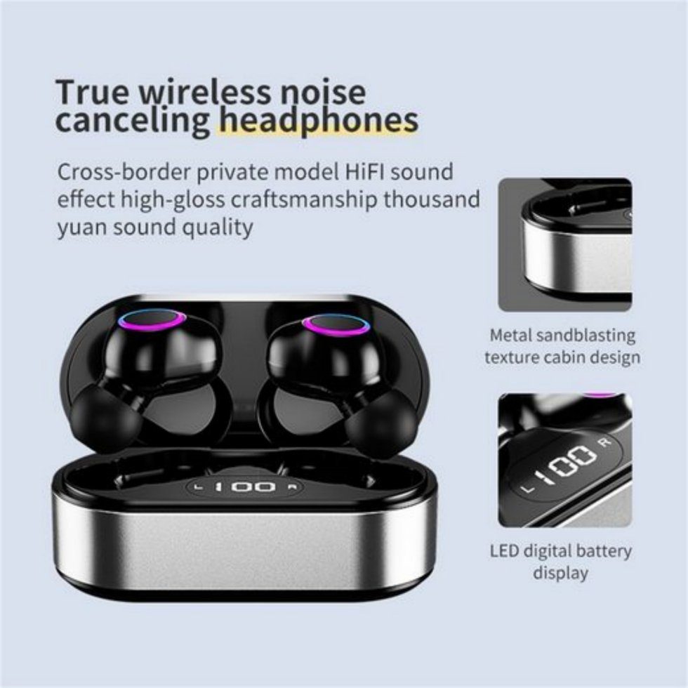 Bluetooth, Schwarz In-Ear-Kopfhörer, Earbuds Bluetooth HiFi Bluetooth-Kopfhörer Kopfhörer 5.2 wireless Wireless Ohrhörer Bluetooth, (High-Fidelity-Sound, Headset Wasserdicht Stereo Ohrhörer) OKWISH Siri,