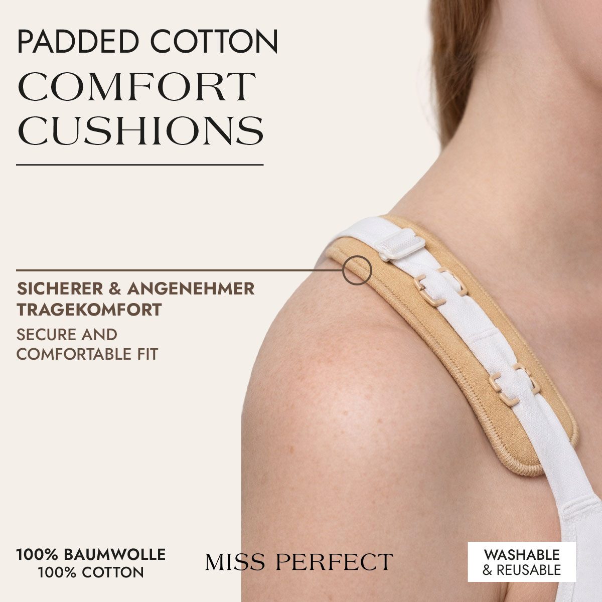 Miss Perfect BH-Träger 40002-9, Padded Cotton Comfort Cushions – Trägerkissen aus Baumwolle
