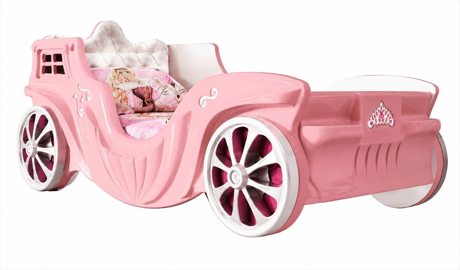 JVmoebel Autobett Prinzessin Autobett Kinderbett Rosa Mädchenbett Kutsche Design, Made in Europa