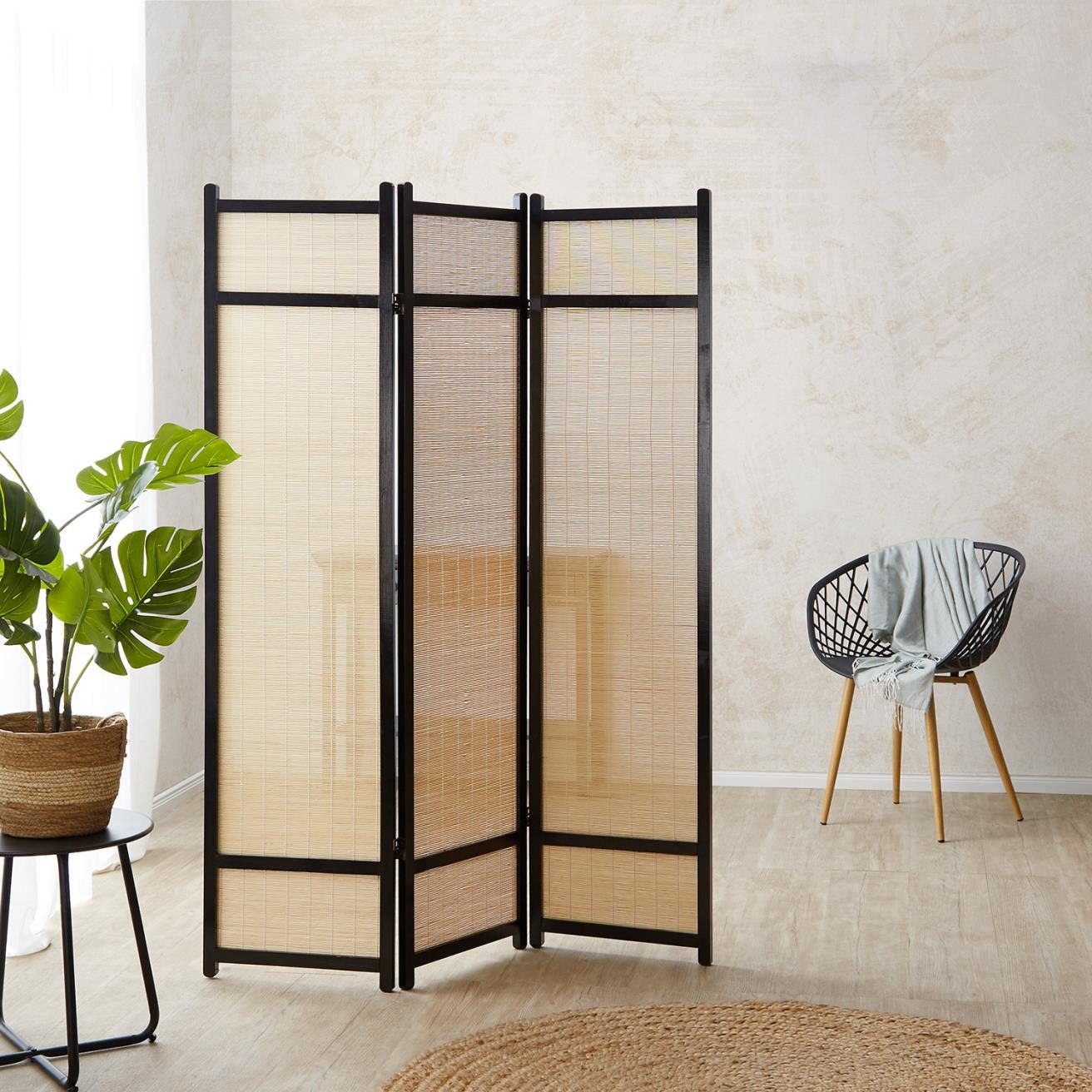 Homestyle4u Paravent Holz Raumteiler Bambus Schwarz günstig online kaufen