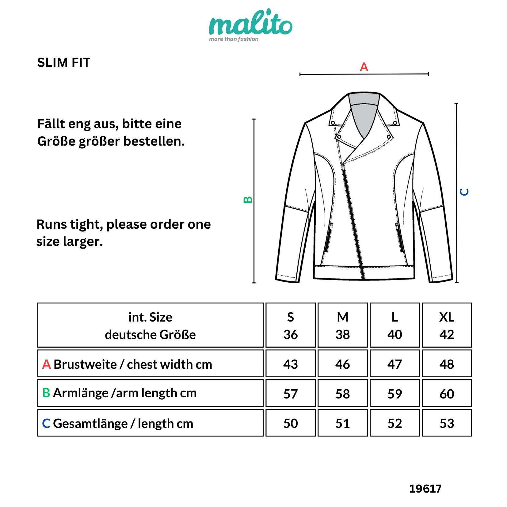 malito more than fashion Lederimitatjacke malito Damen Jacke, Velours Jacke, Biker Jacke mit Reißverschluss, Bikerjacke Slim Fit mit Reversekragen