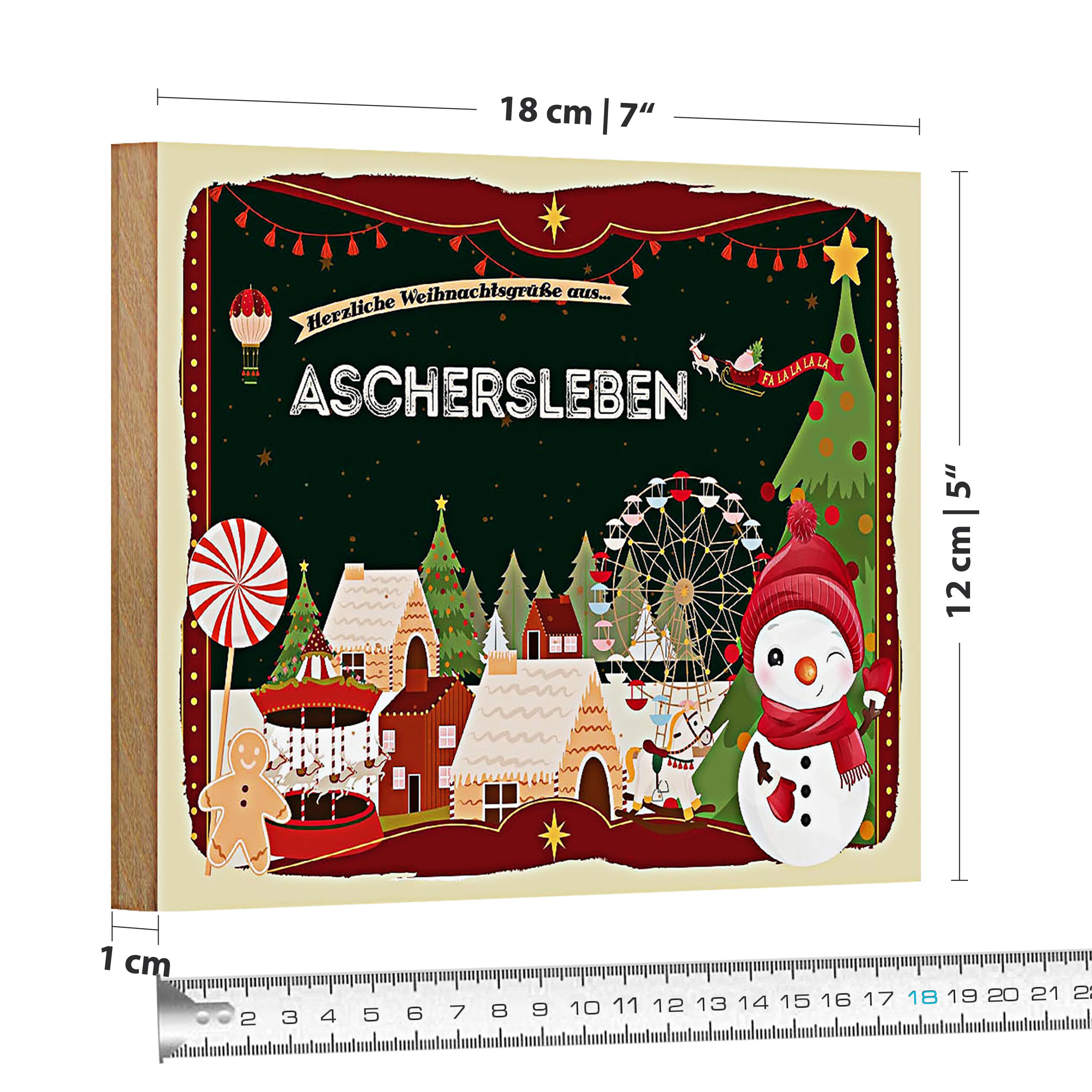 Roomando Holzbild Weihnachten Grüße aus ASCHERSLEBEN 18x12cm