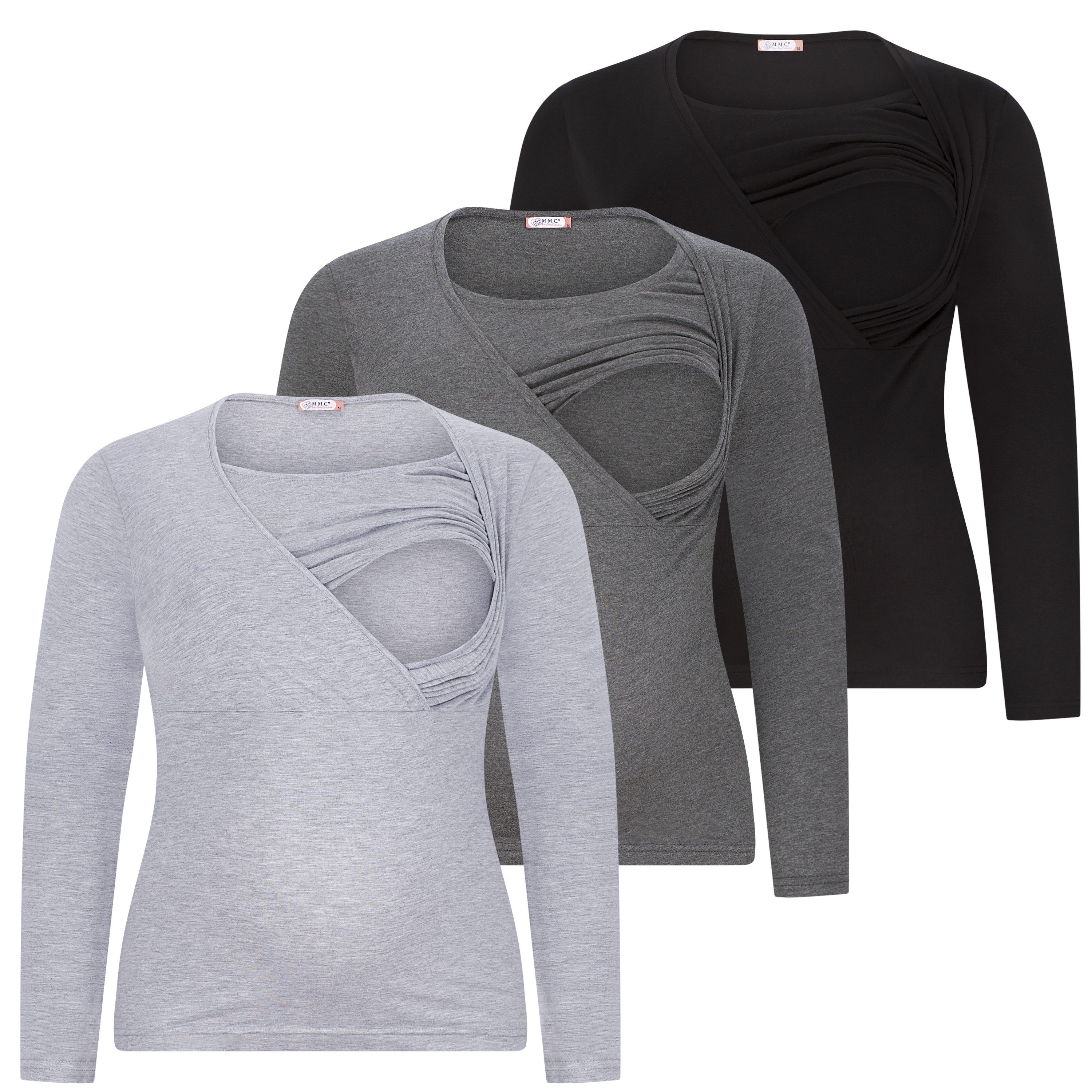 M.M.C. Stillshirt Langarm Umstandsshirt 3er Set Stillmode (3-tlg) Umstandsmode