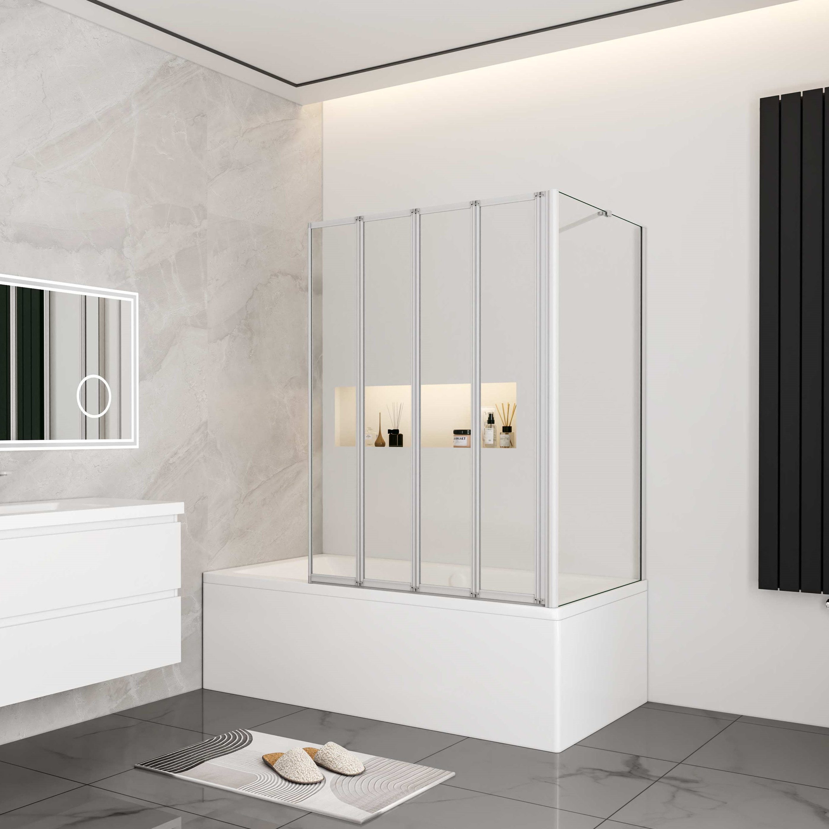 duschspa Badewannenaufsatz 140cm 4-teilige Faltwand Duschwand Glaswand mit günstig online kaufen