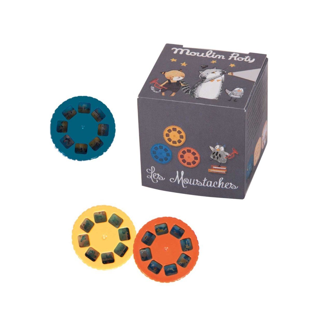 Moulin Roty Projektionslampe 3 Disketten für Projektionsleuchten Les Moustaches Geschichtenerzähler