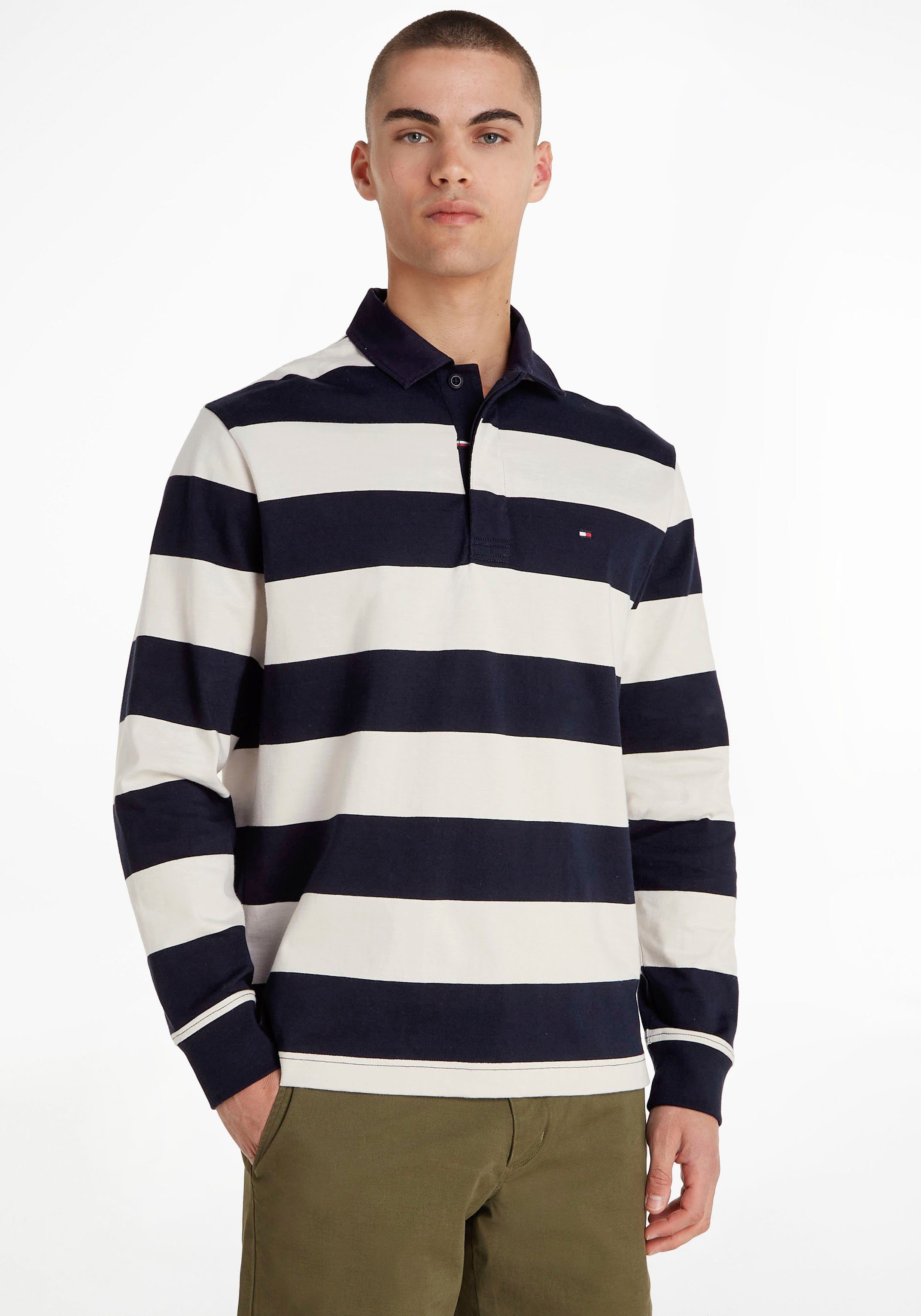 Tommy Hilfiger Sweater NEW PREP STRIPE RUGBY (1-tlg) mit verdecktem  Knopfverschluss am Polokragen