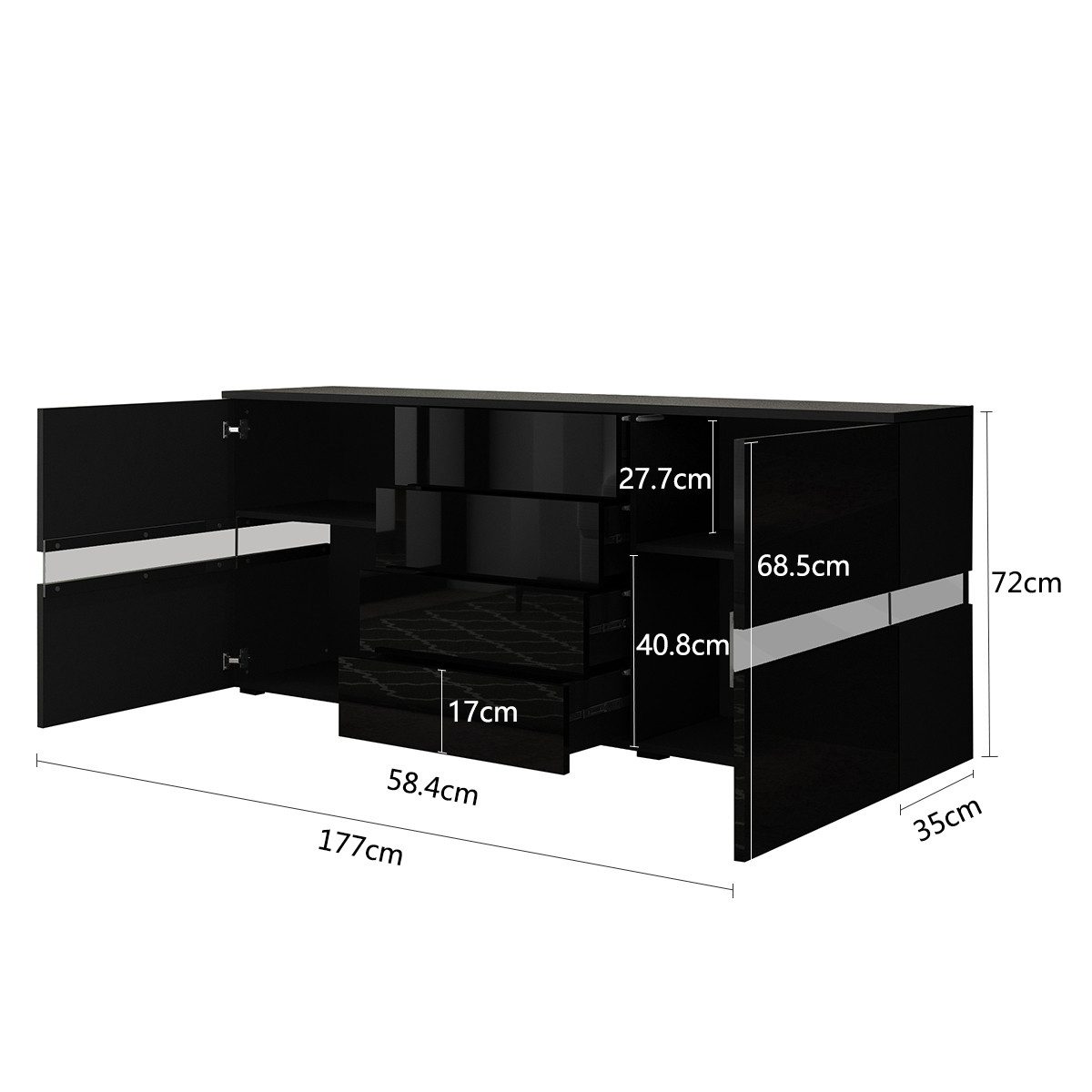 BESTWANTED Sideboard Hochglanz-Anrichte mit LED-Beleuchtung, 2 günstig online kaufen