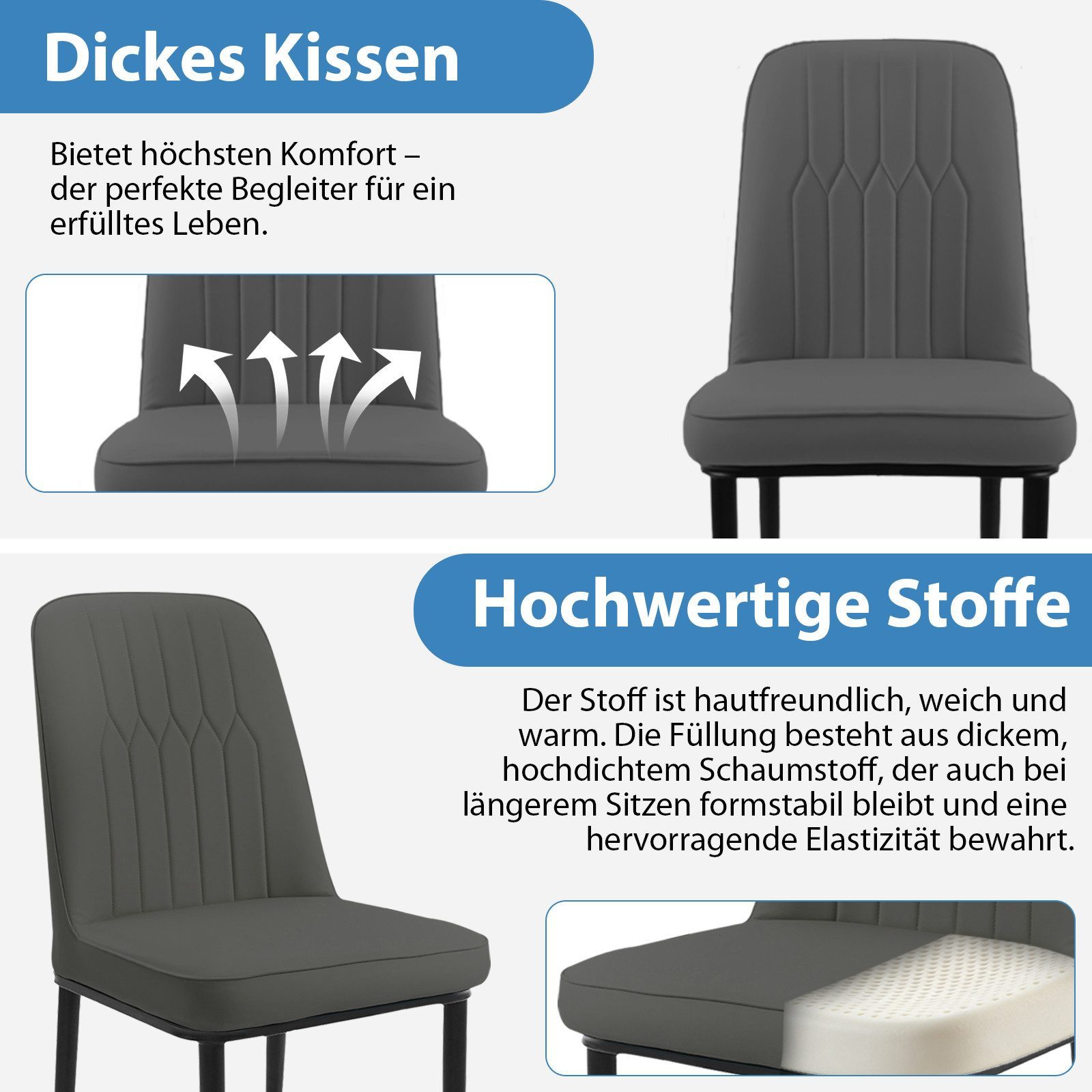 Hoolamyie Esszimmerstuhl Set 2/4/6 Küchenstuhl Esszimmerstuhl,Polsterstuhl,Wohnzimmerstuhl, Bis 150 kg belastbar mit rutschfesten Bodenschonern – Bild 5 von 5