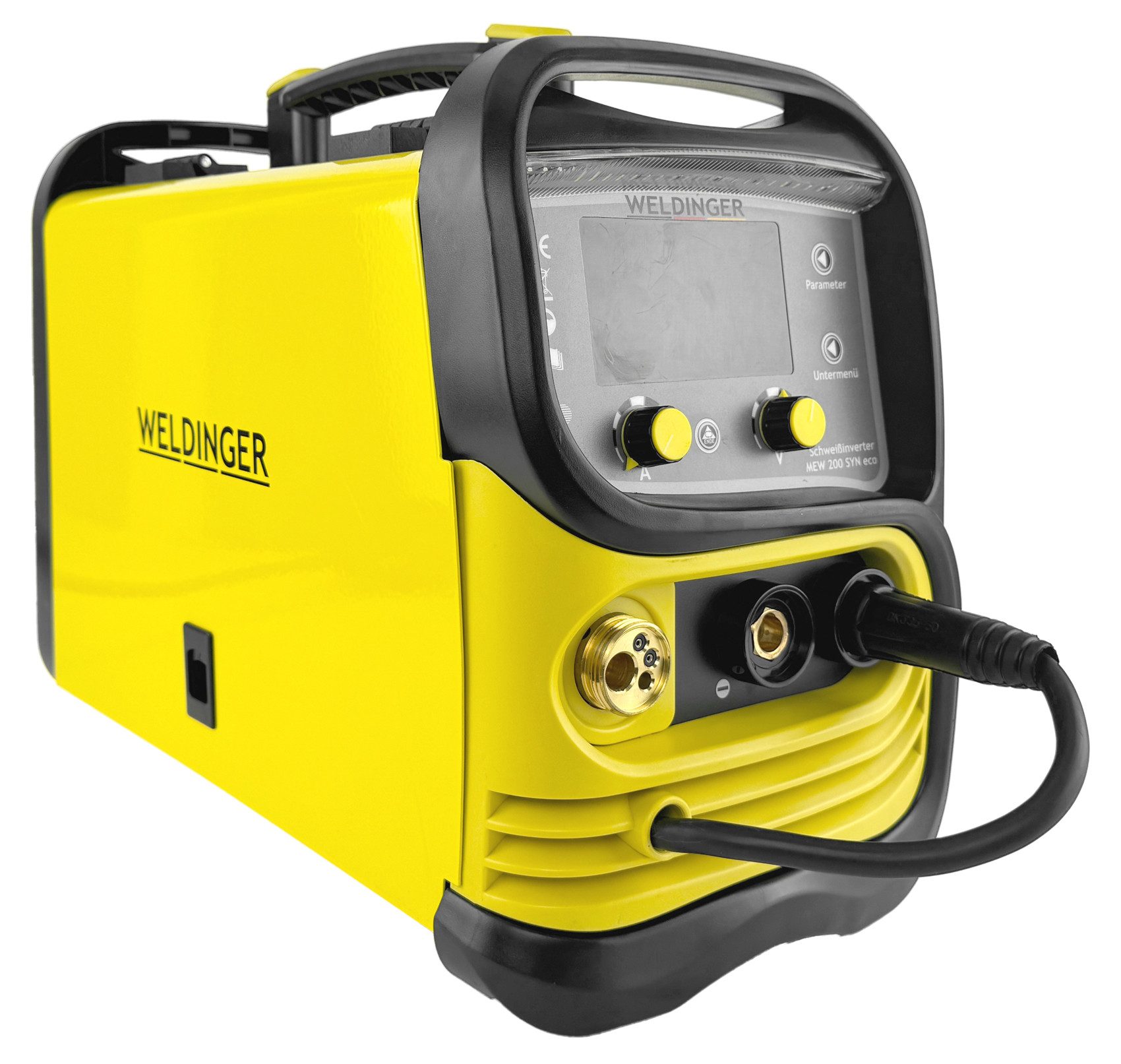 WELDINGER Schutzgasschweißgerät MIG/MAG-Schweißinverter MEW 200 SYNeco Trolley Regler Fixzange Zubehör, 10 - 200 A, 13-tlg., Umpolfunktion, Displaybeleuchtung