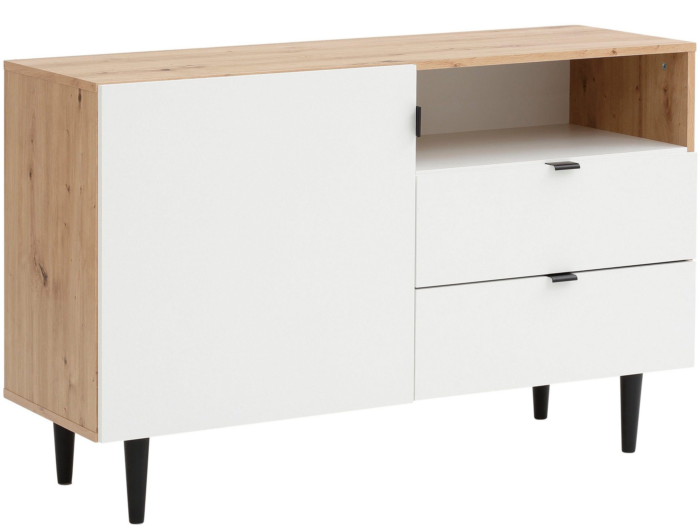 loft24 Sideboard Legolas, Made in Europe, erhältlich in 2 Farben, mit Buchenholz Beinen eiche/weiß