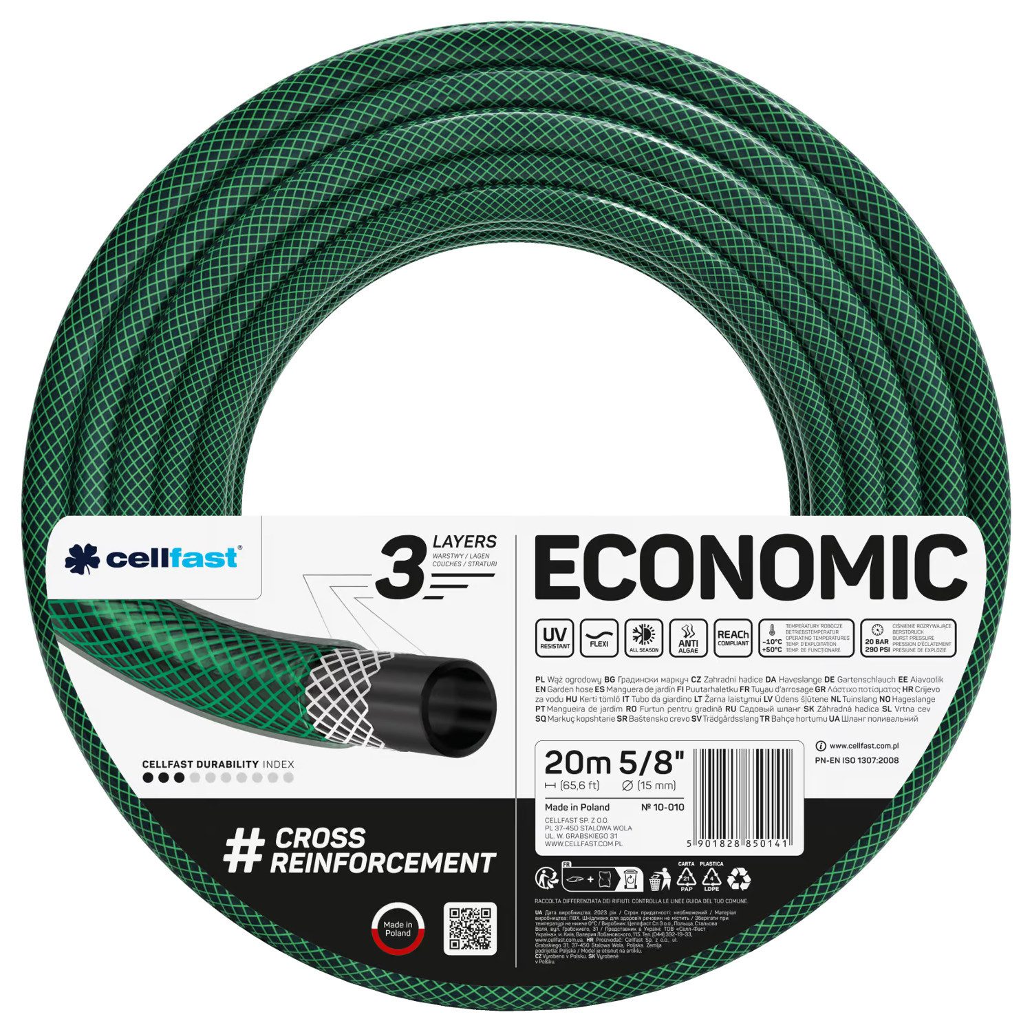 Cellfast Gartenschlauch Economic Gartenschlauch 5/8'', mit kreuzgeflochtenem Polyestergewebe