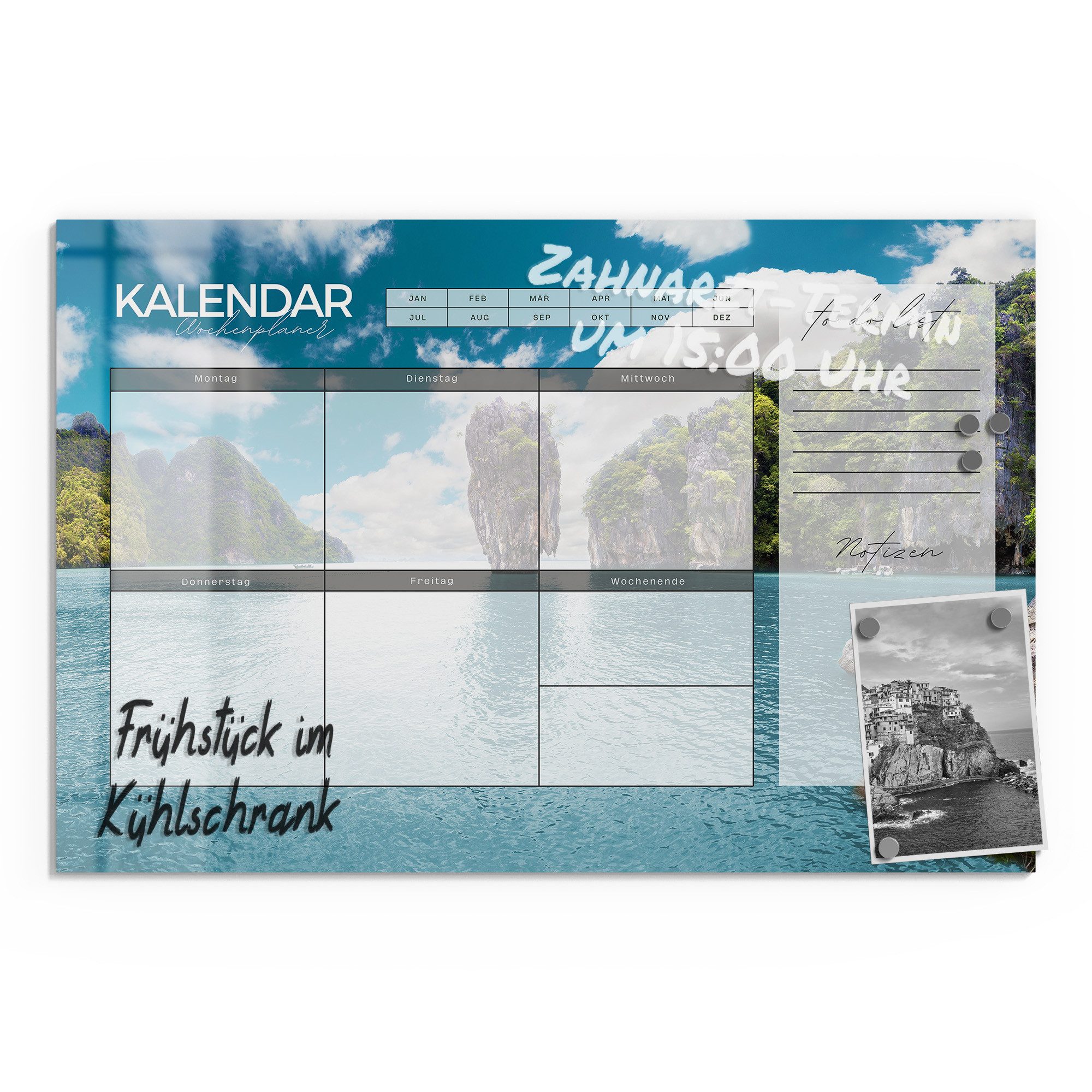 DEQORI Magnettafel 'Wochenplaner Asien (DE)', Whiteboard Pinnwand beschreibbar
