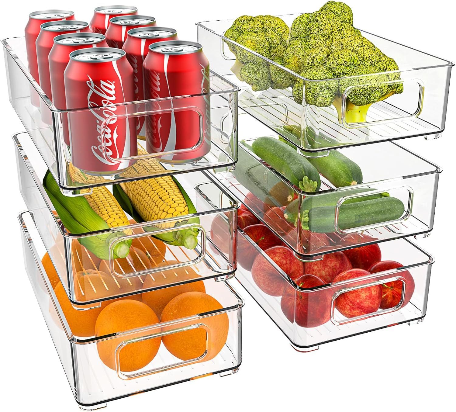 PFCTART Хранилищаsbox 6-teiliger stapelbarer Хранилищаskorb, kühlschrank organizer (6 St., Geeignet für Gemüse, Obst, Snacks, Konserven, Milch usw), Hochwertiges Material, transparentes Design, leicht zu verstauen