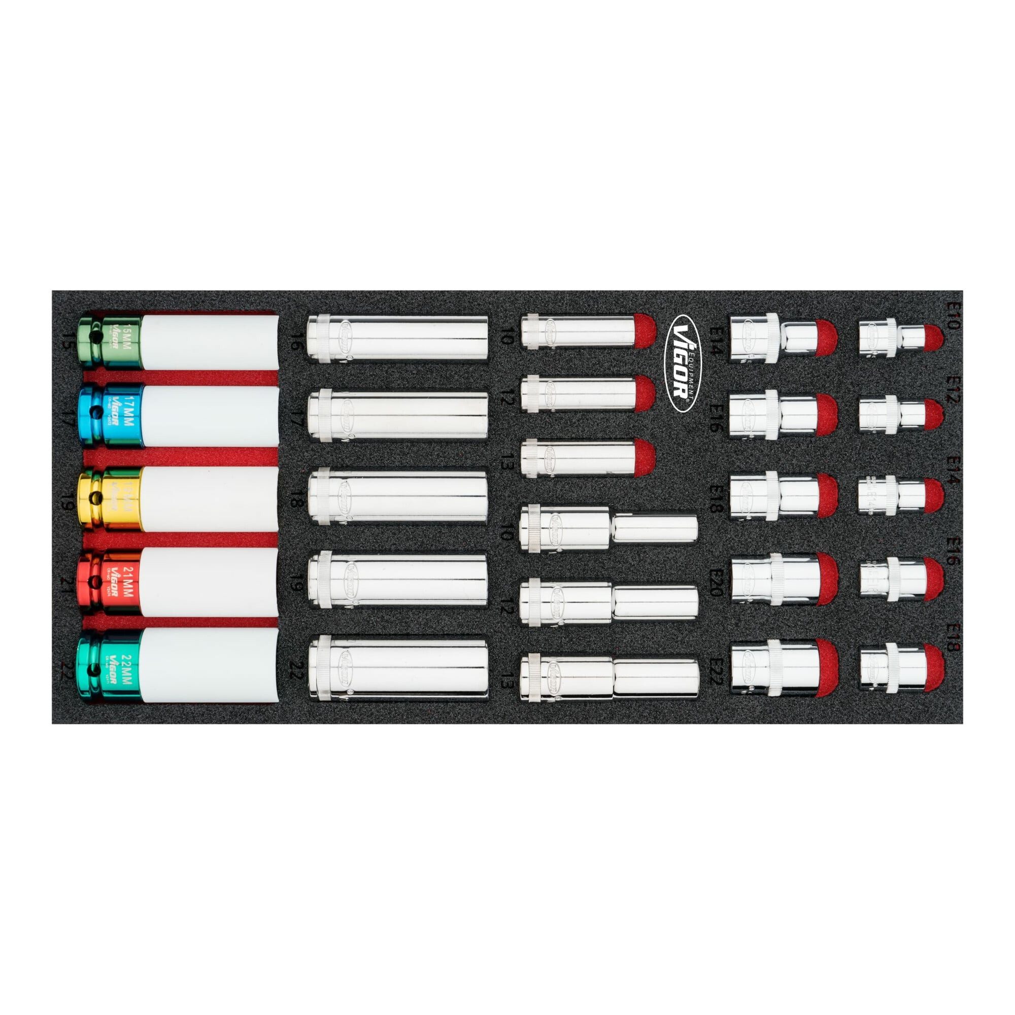 VIGOR Steckschlüssel VIGOR Steckschlüssel Satz, V7323, 26-teilig, 10–22 · E10–E22
