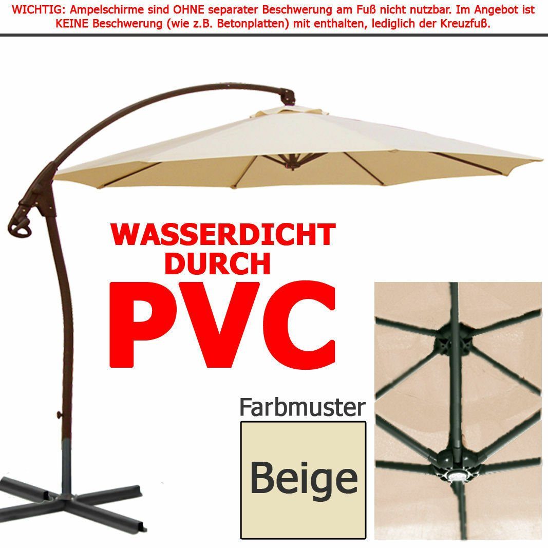 habeig Ampelschirm WASSERDICHT Ampelschirm 3m Marktschirm PVC Schirm 300cm Sonnenschirm, 100% Wasserdicht