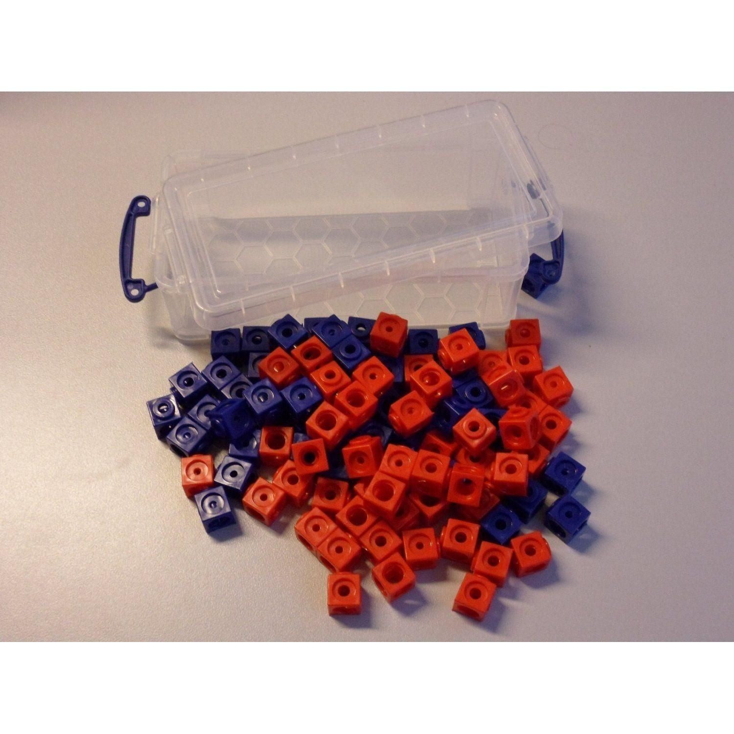 Spiel 100 Steckwürfel rot/blau in der Box