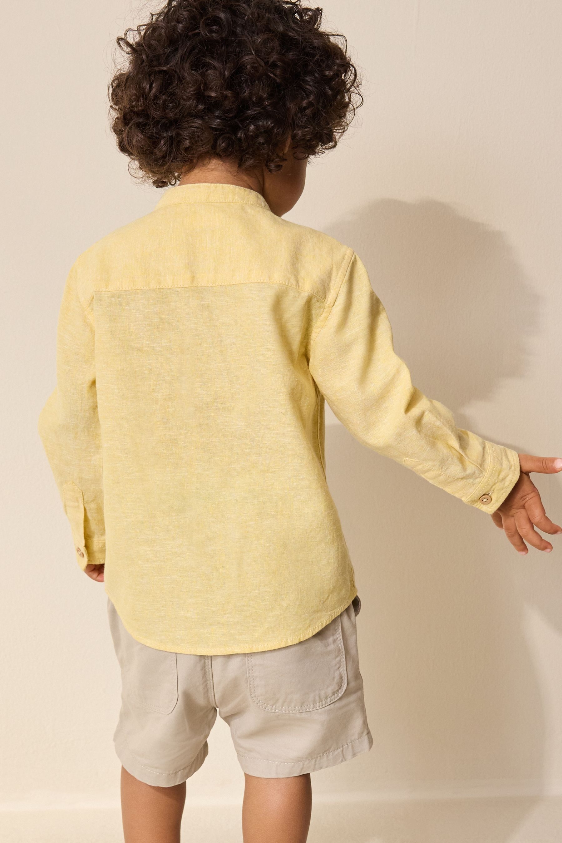 Next Jeanshemd Hemd aus Leinenmischgewebe mit Grandadkragen (1-tlg)