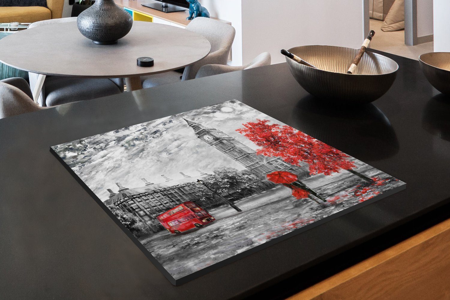 MuchoWow Herdblende-/Abdeckplatte Gemälde - Big 60x52 Ceranfeldabdeckung Arbeitsfläche - Regenschirm, Ben cm, Mobile Rot tlg), nutzbar, (1 Vinyl, 