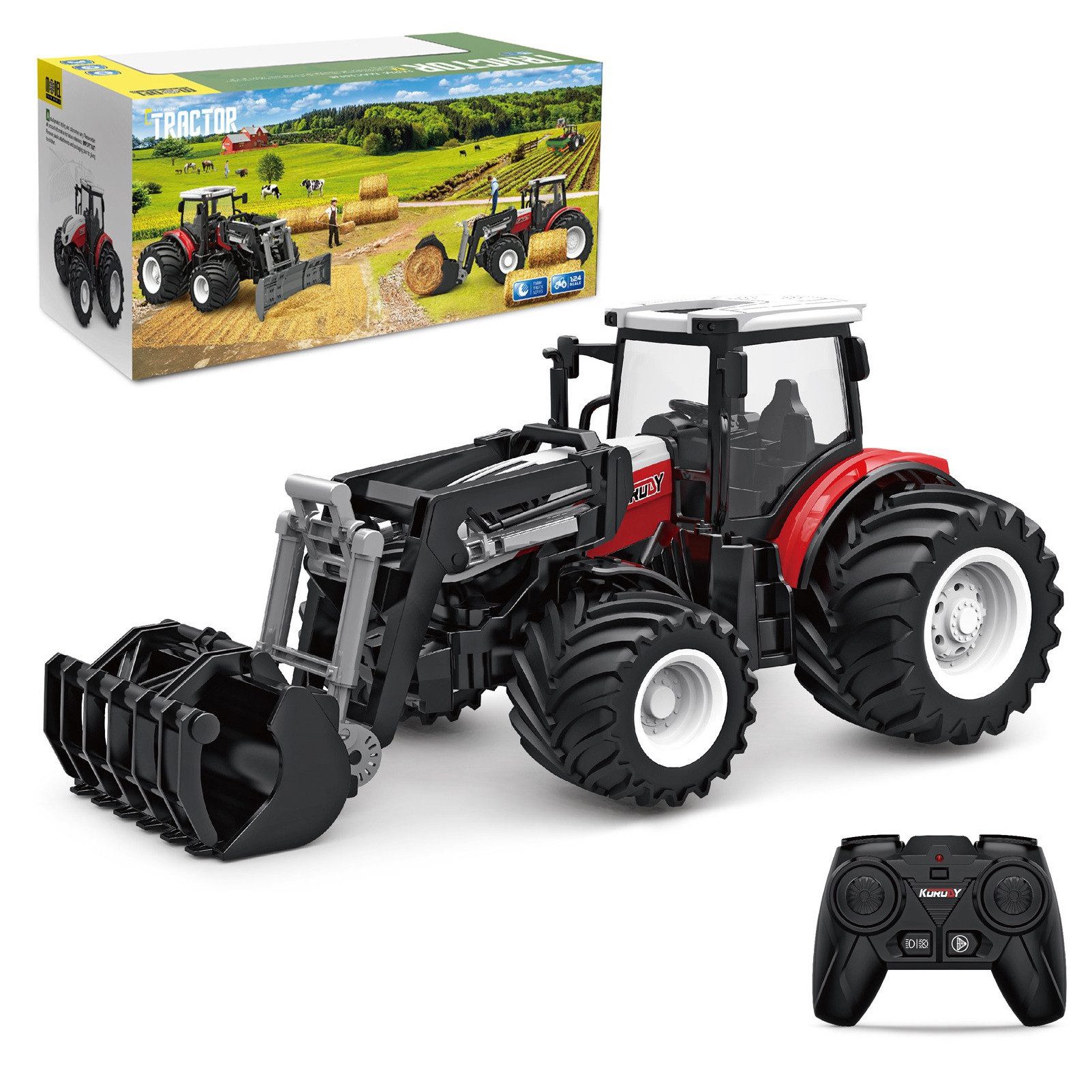 Esun RC-Traktor RC-Traktor Ferngesteuerter Frontschaufel Traktor Spielzeug ab 3 Jahre (Set, Komplettset), Ferngesteuert Ackerschlepper mit Licht und Sound