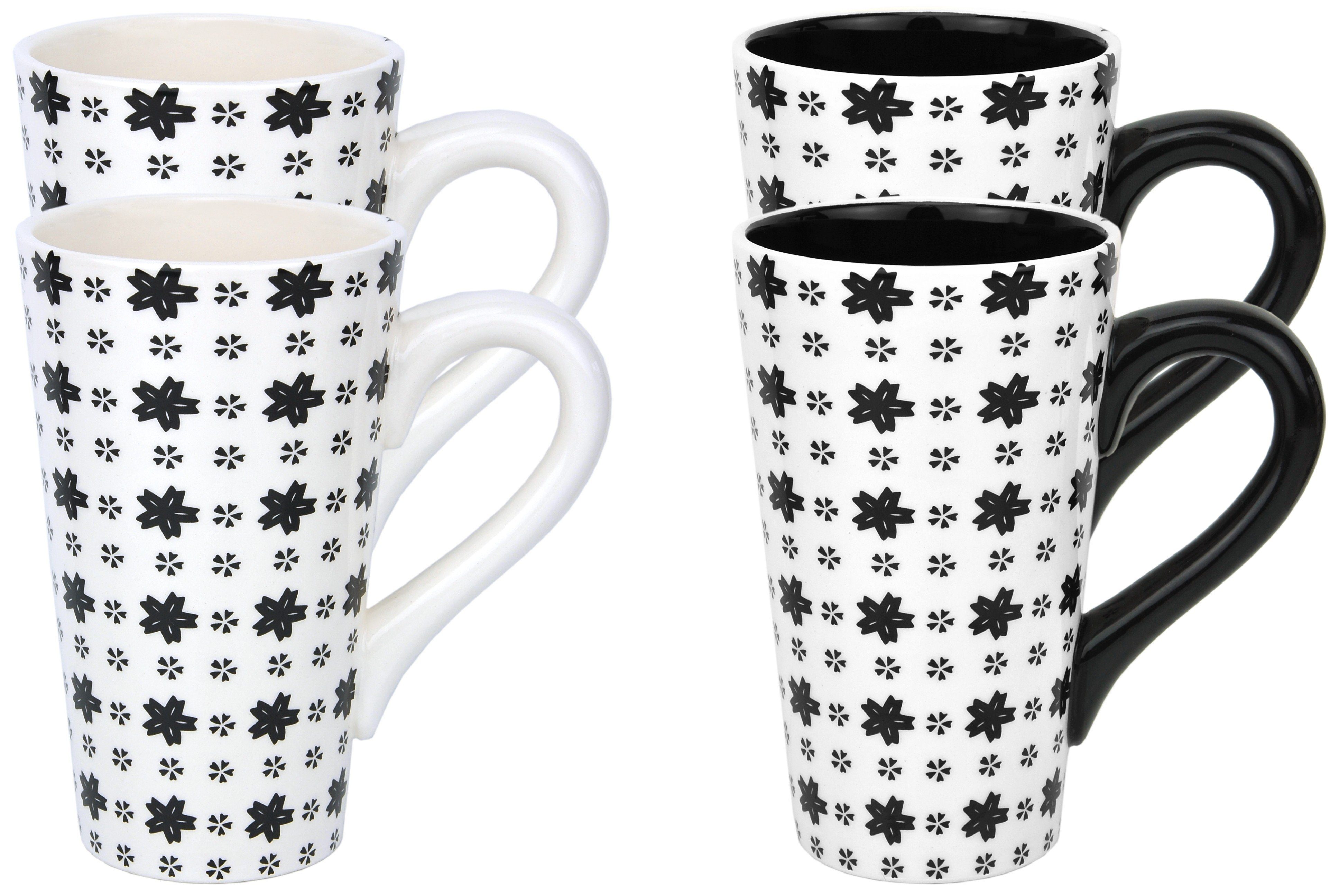 Becher MamboCat Dekor schwarz/weiß Sternenmosaik 4er Becher Keramik Tailor Jameson Set