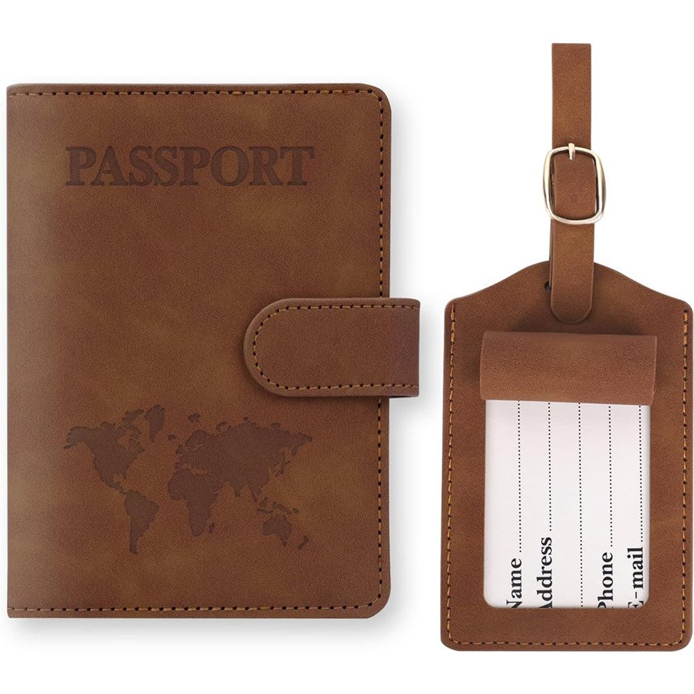 HoyoLee Gepäckanhänger Reisepasshülle und Kofferanhänger Set,Passport Hülle mit RFID-Blocke Kunstleder Reisepass Organizer mit Gepäckanhänger