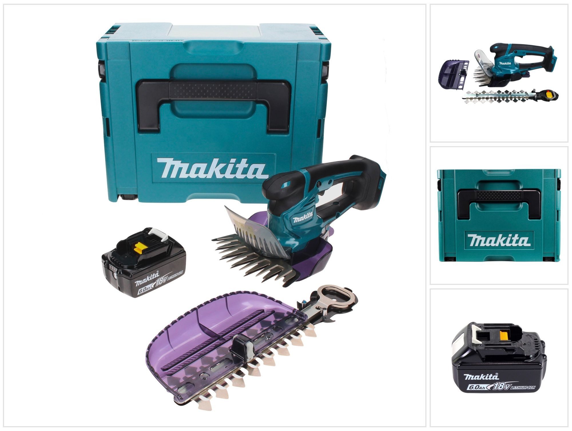 Makita Akku-Grasschere DUM 604 G1XJ Akku Grasschere 18 V mit Gras- und Strauchscherblatt + 1