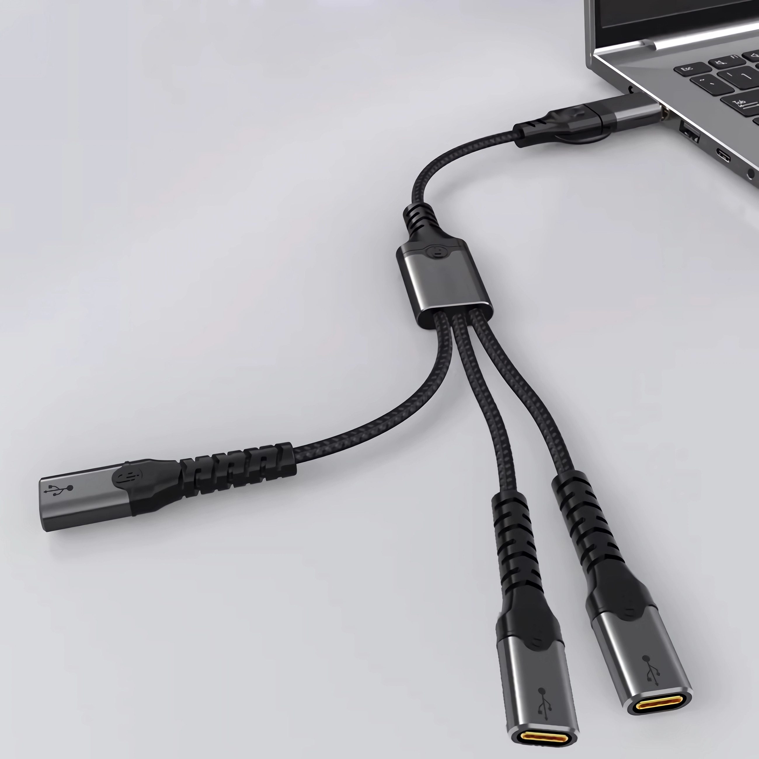 Bolwins N35C USB-A/USB-C zu 3x USB-C Hub 34cm OTG Adapter Laptop Tablet Handy USB-Kabel, USB-A Stecker, USB-C Stecker, 3x USB-C Buchse (34 cm), Kompakter 3-fach – Bild 5 von 5