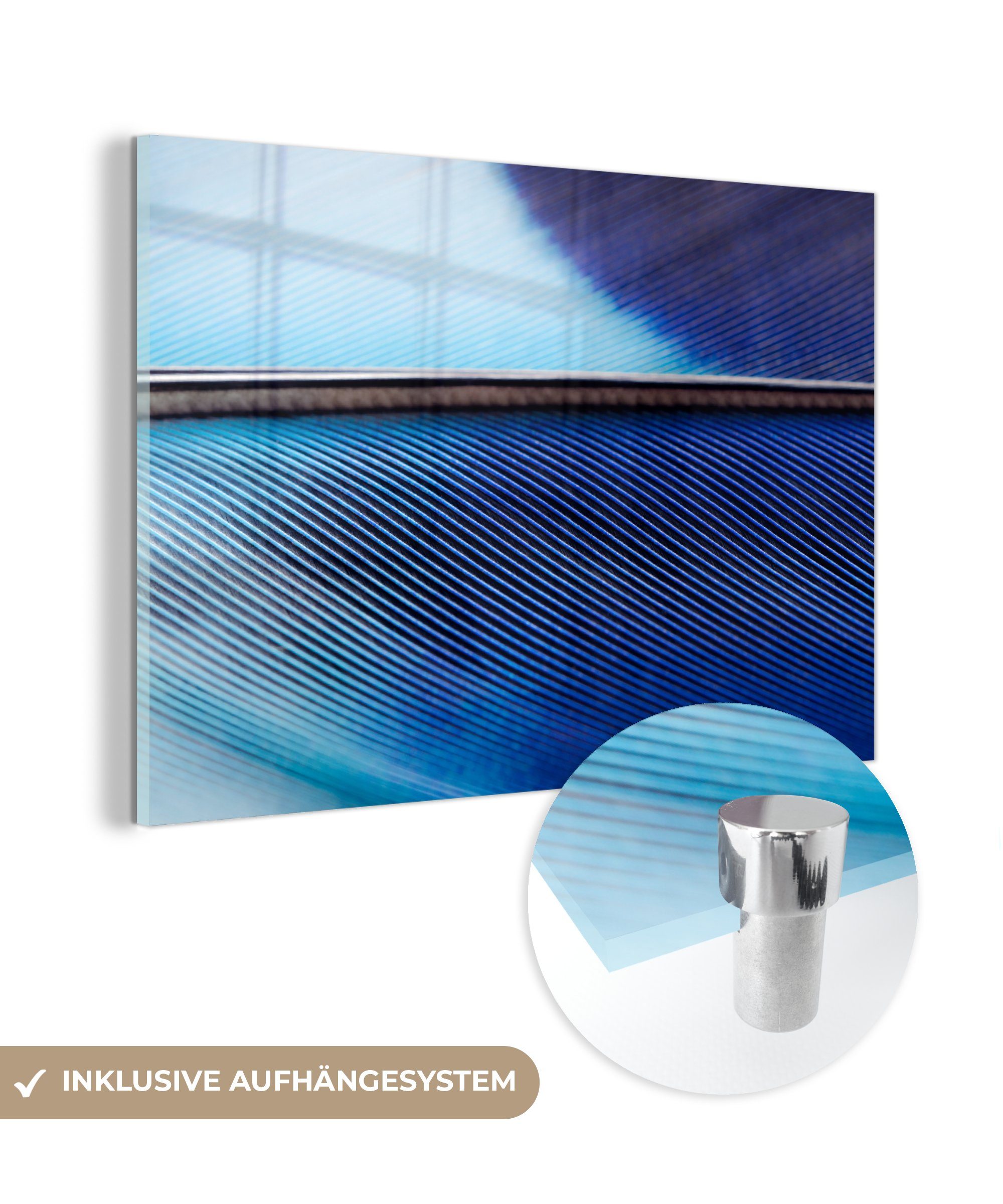 MuchoWow Acrylglasbild Nahaufnahme abstrakte Eisvogelfeder, (1 St), Acrylglasbilder Wohnzimmer & Schlafzimmer