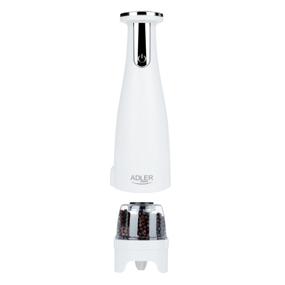 Adler Salz-/Pfeffermühle AD 4449 elektrisch, Salz und Pfeffermühle Set 3 Mahlwerke USB matt weiß Gewürzmühle