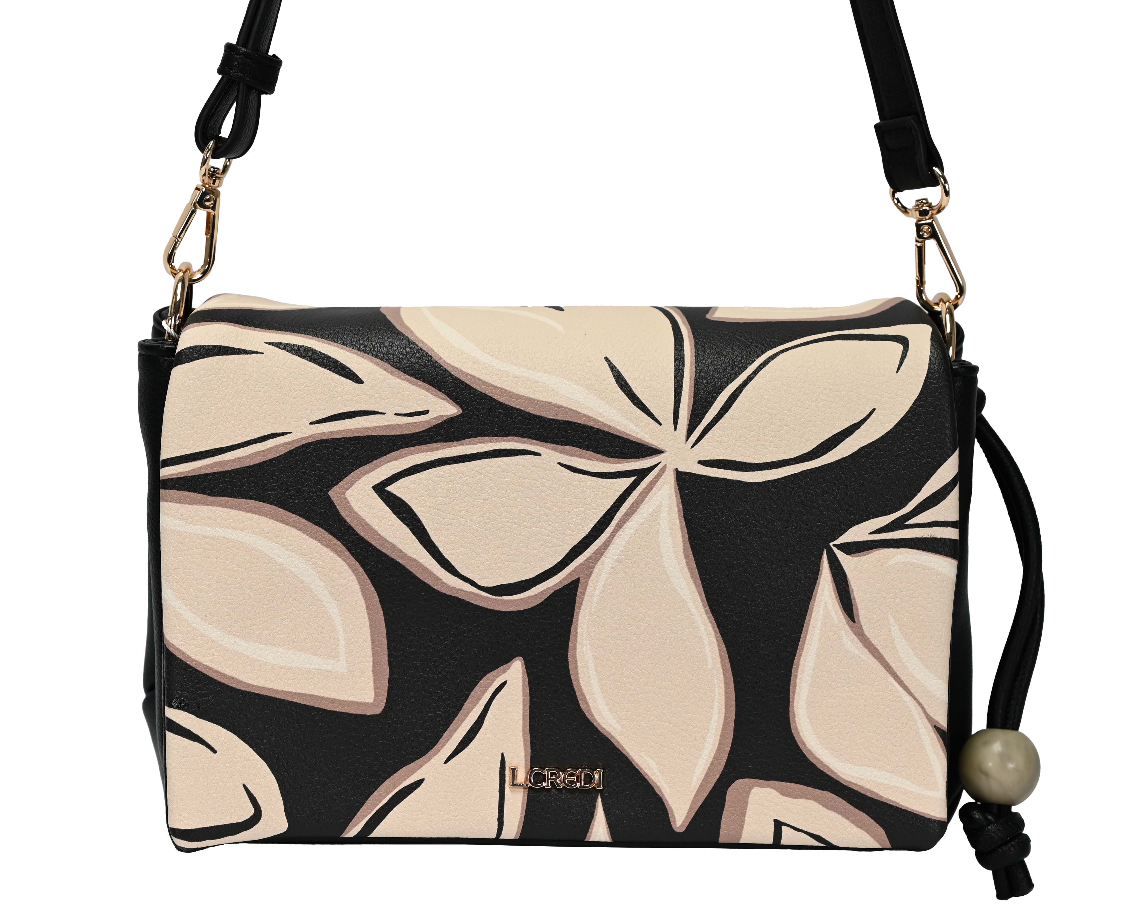 L. CREDI Umhängetasche L.CREDI Damen Cross-Bag RABIA, Umhängetasche Schwarz Floral (1-tlg), vegan