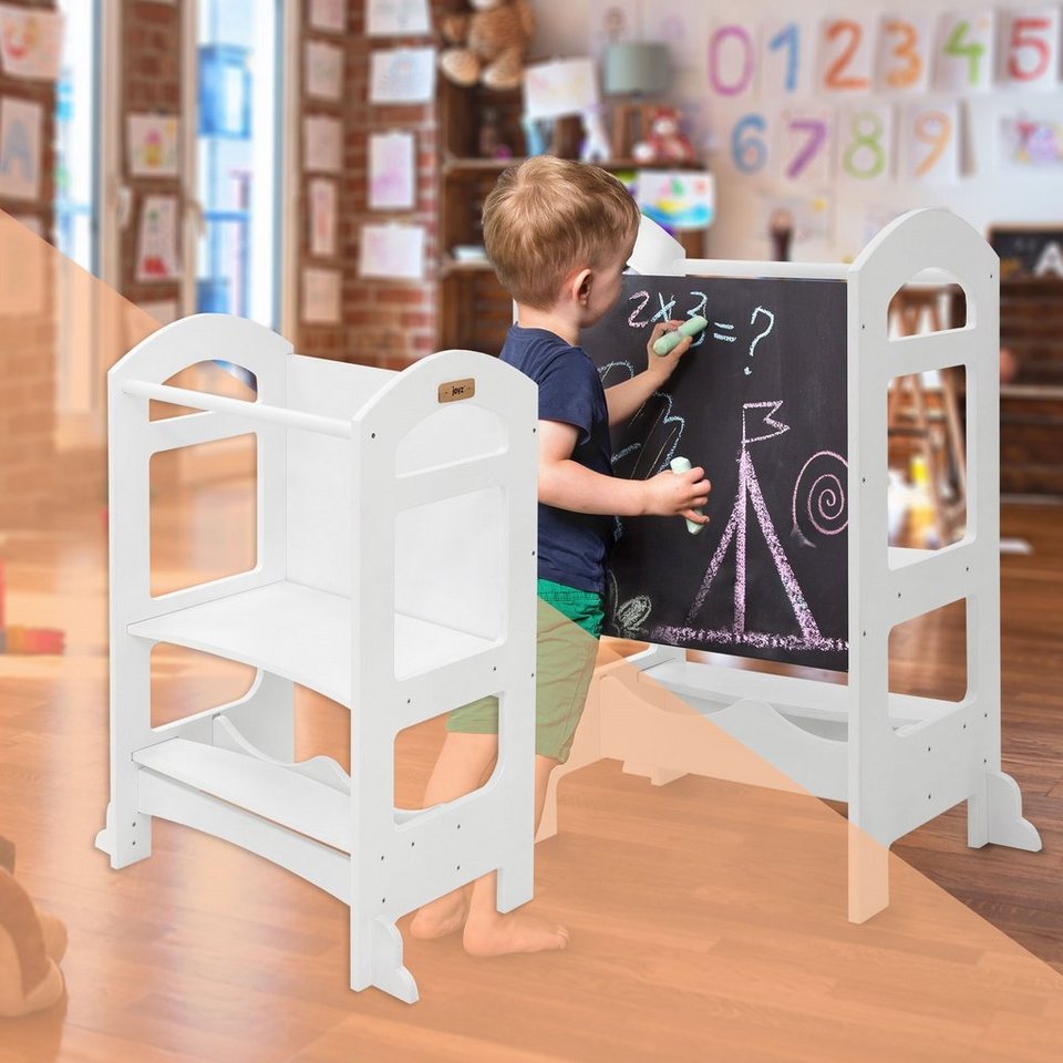 Joyz Kinderstuhl Lernturm Montessori Tritthocker Lernstuhl Hochstuhl  Schemel, Kinder ab 1 Jahr 2in1 mit Tafel Weiß/Holz Kindertisch und -Stuhl