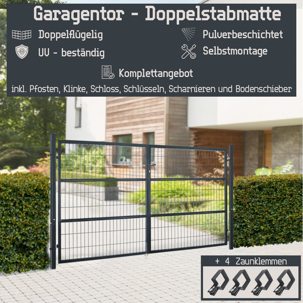 V2Aox Gartentor Gartentor Gartentür Zauntür Zauntor Grau 300x160 Doppelflüg günstig online kaufen