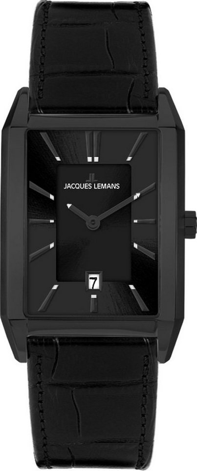 Jacques Lemans Quarzuhr 1-2160F, Gehäuse aus hochwertigem Edelstahl, schwarz  IP-beschich., ca. 34x52 mm