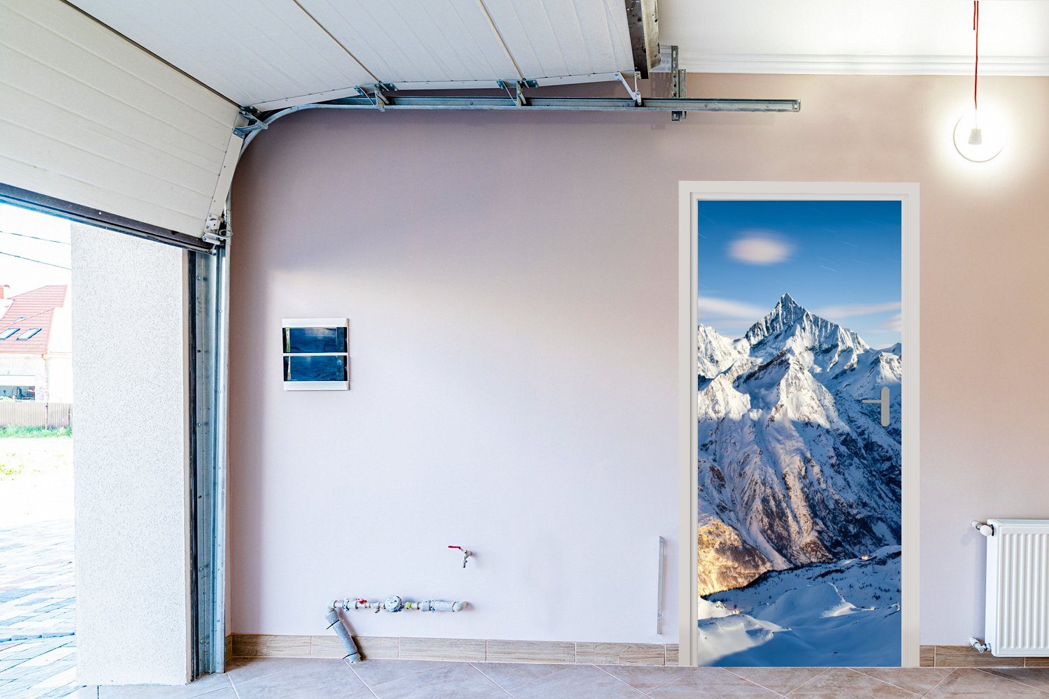 MuchoWow Türtapete Alpen cm für - Berg bedruckt, - 75x205 St), Tür, (1 Matt, Türaufkleber, Schnee, Fototapete