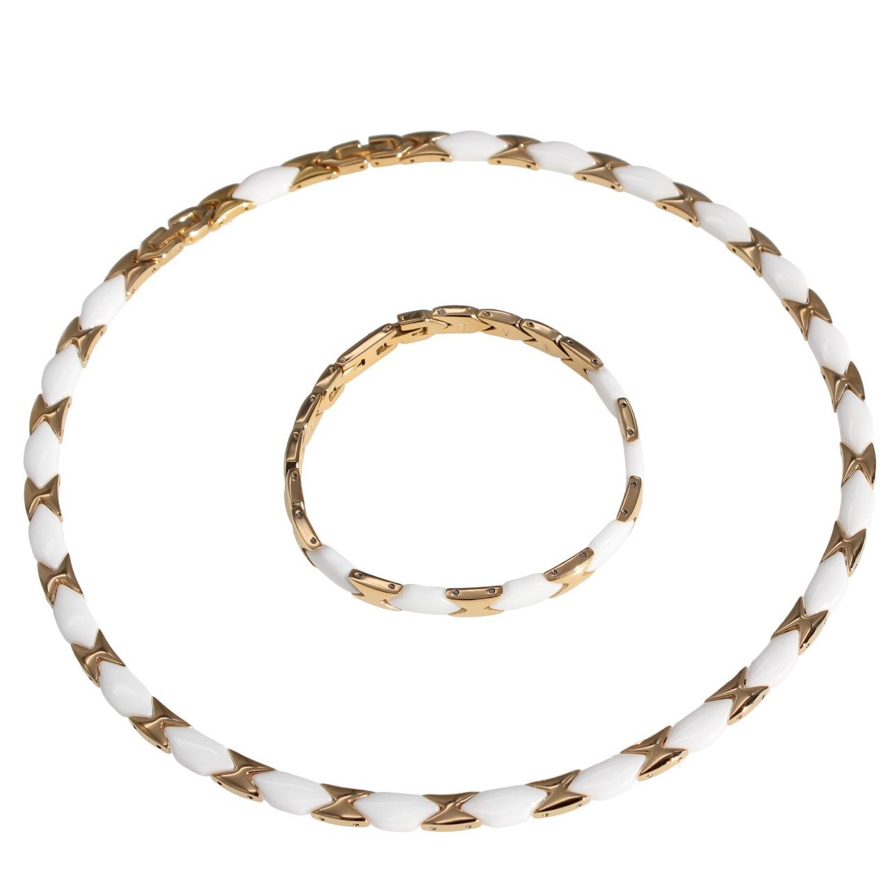 ELLAWIL Collier-Set Collier und Armband aus Keramik und Edelstahl weiß/gold günstig online kaufen