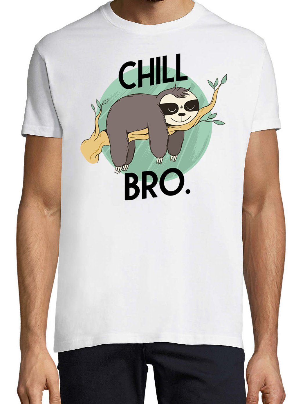 Faultier Frontprint T-Shirt mit Bro Herren Youth trendigem Chill Shirt Designz Weiß