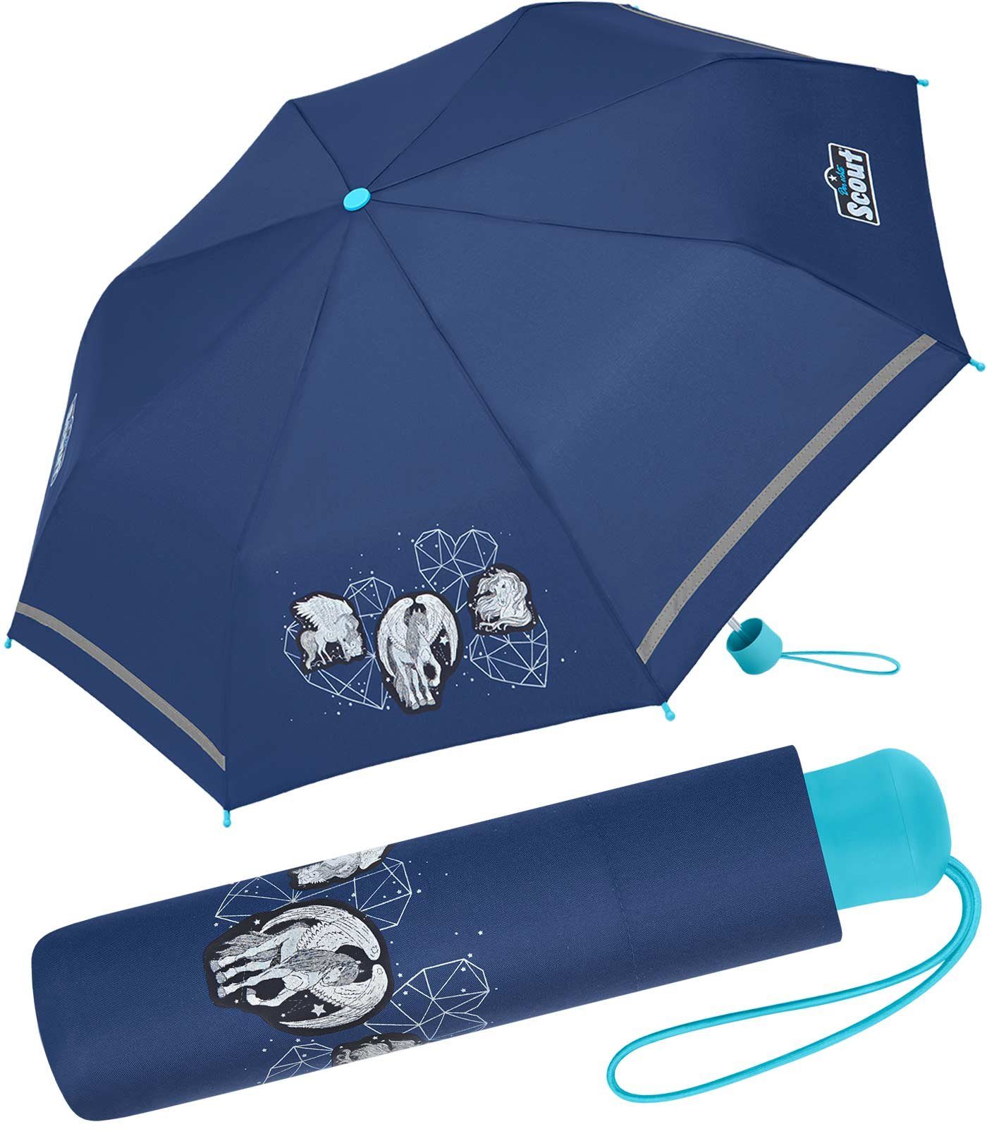 Scout Taschenregenschirm Pegasus - Mini gemacht, Kinder Kinderschirm, für und bedruckt extra leicht reflektierend