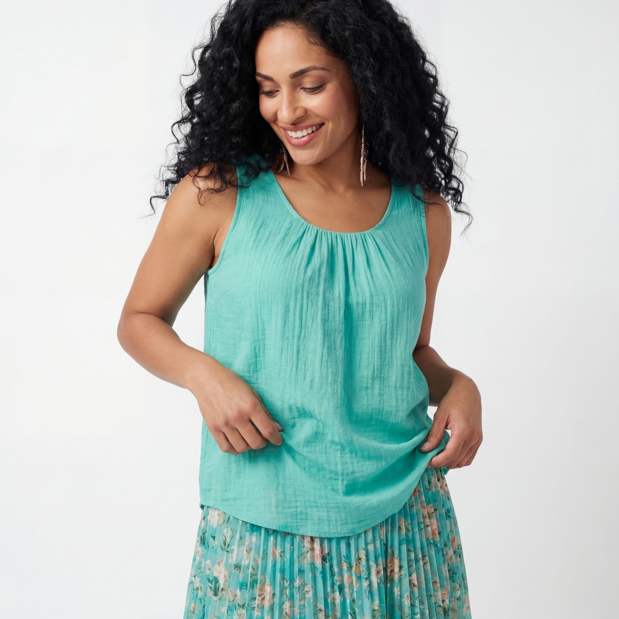 OriginalYou Trägertop Damen Sommer Top Leinenoptik blickdichtes Oberteil mit Innentop Größen von 36 bis 48, Unifarben, Rundhals