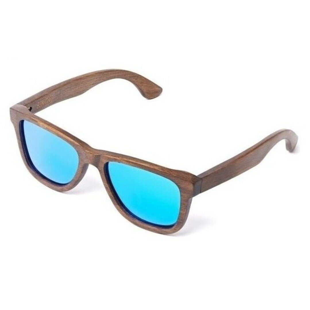 1-St) Bambus, Sonnenbrille (Herren Braun Bonizetti Glasfarbe Sonnenbrille blau