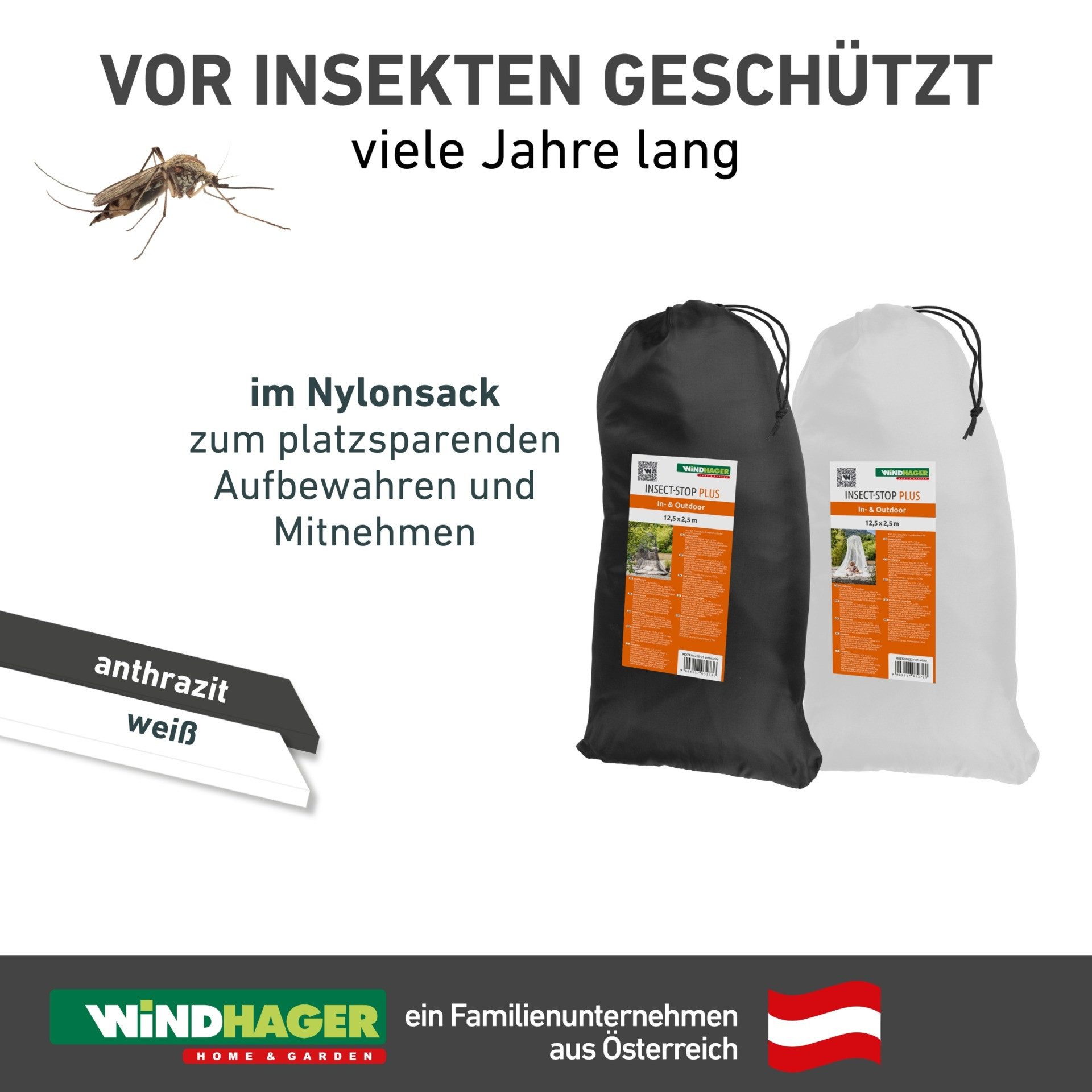 Windhager Moskitonetz für Einzel- und Doppelbetten, Fliegengitter Indoor, Outdoor geeignet (1 St), Insektenschutz 250x1250cm, Mückenvorhang erhältlich in anthrazit, weiß