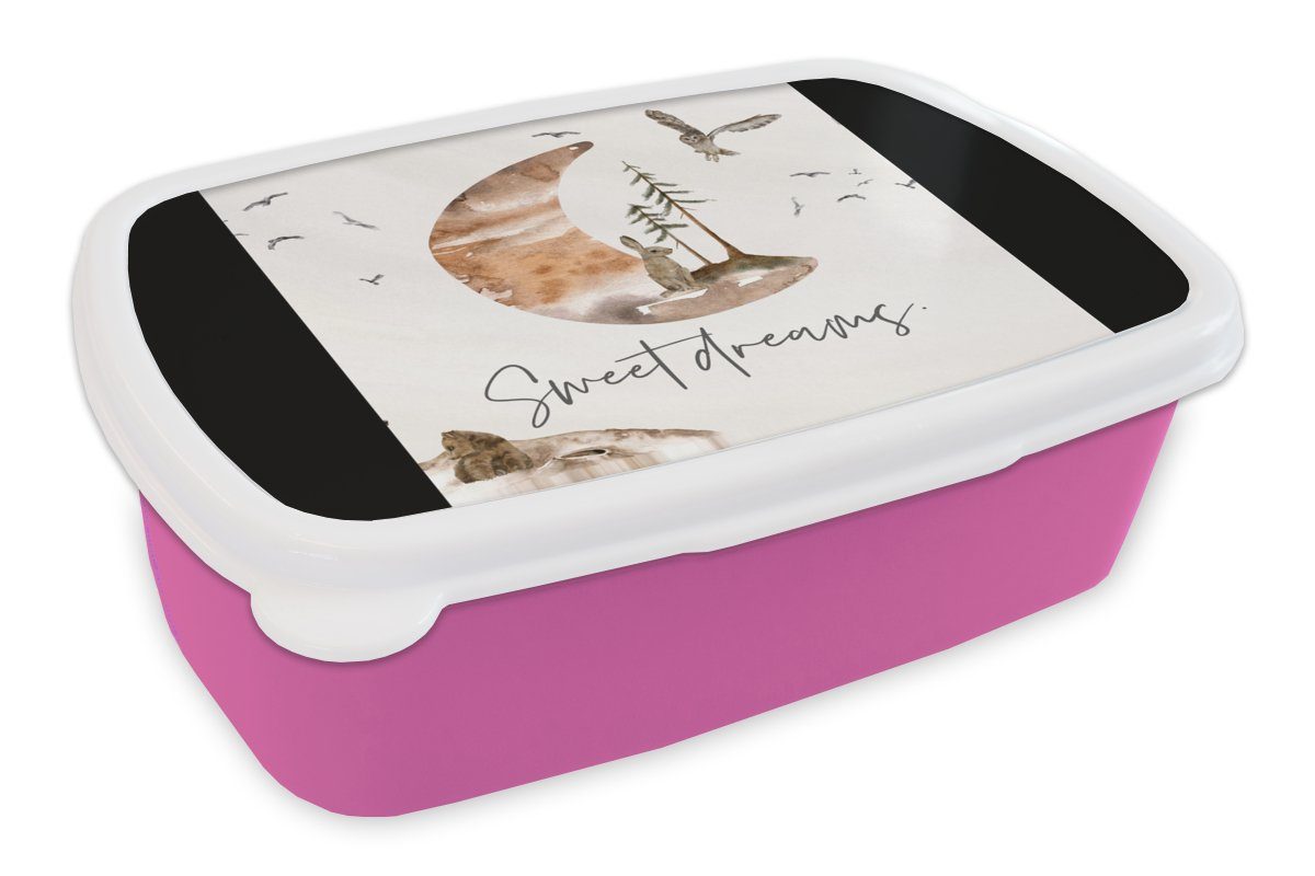 MuchoWow Lunchbox Zitate - Kinder - Sprichwörter - Süße Träume - Jungen - Mädchen -, Kunststoff, (2-tlg), Brotbox für Erwachsene, Brotdose Kinder, Snackbox, Mädchen, Kunststoff rosa