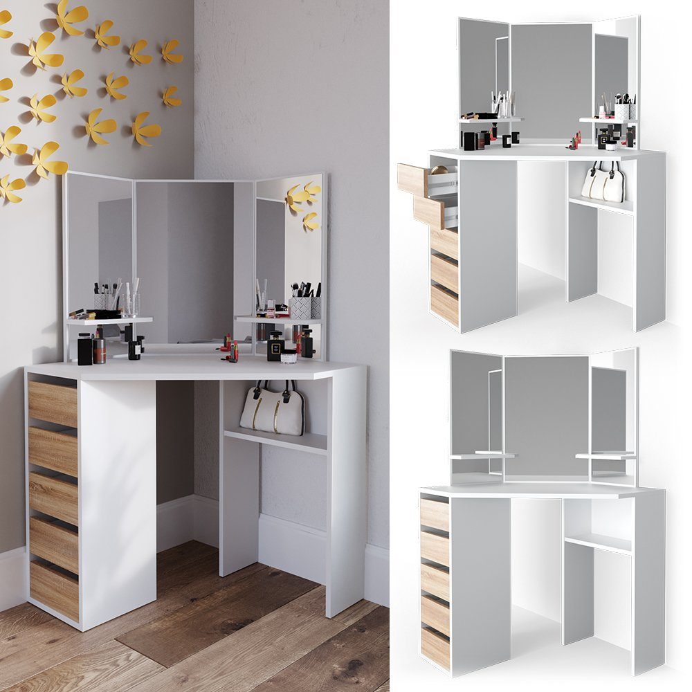 Vicco Schminktisch Arielle, Weiß/Sonoma, 110 cm günstig online kaufen