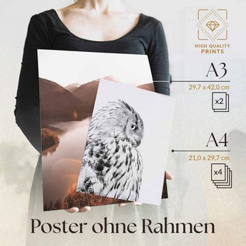Heimlich Poster Set als Wohnzimmer Deko, Bilder DINA3 & DINA4, Berge Wald, Landschaften