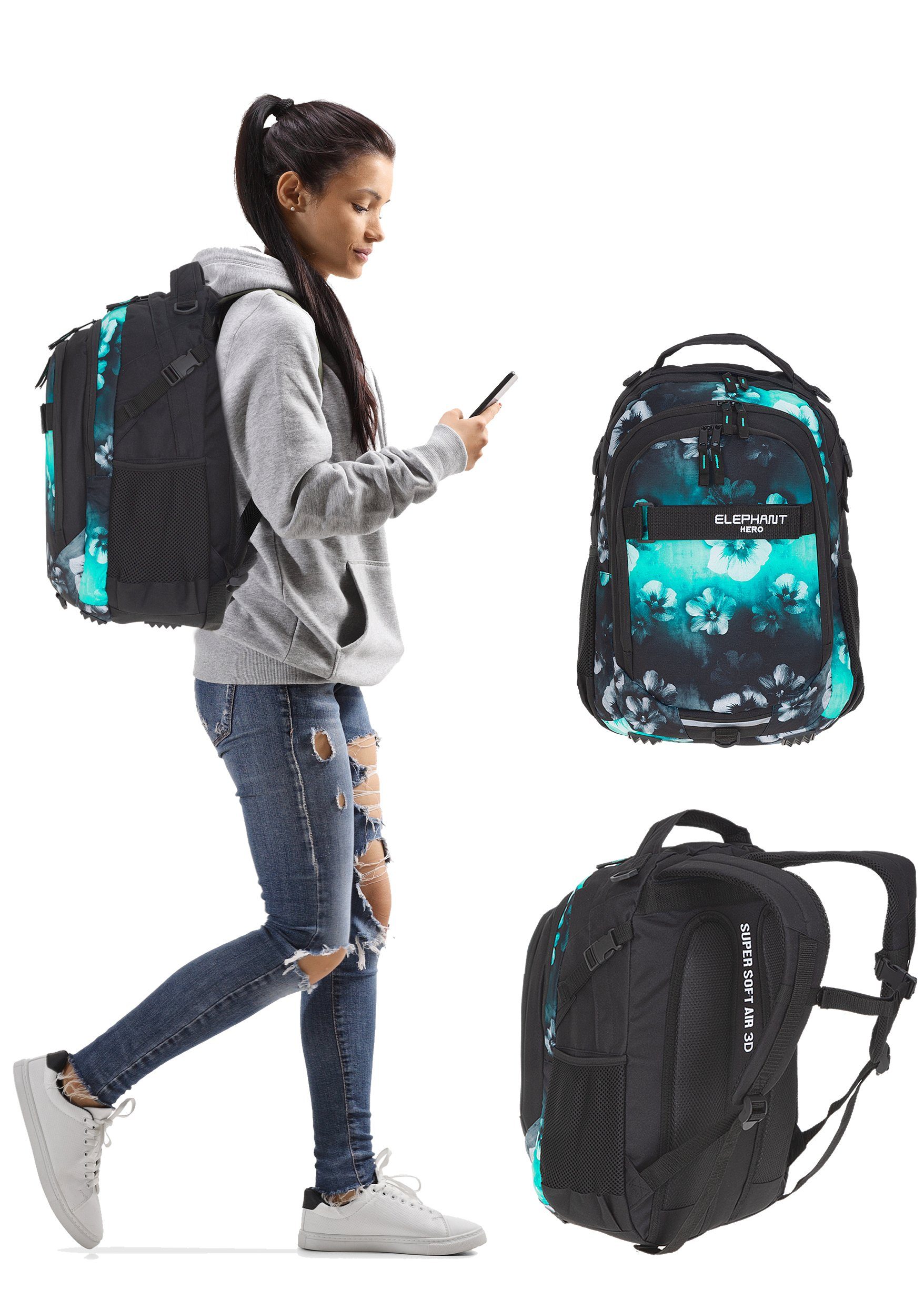 ELEPHANT Schulrucksack Hero Signature Schultasche (2 Teile Set), Rucksack + Mäppchen Box