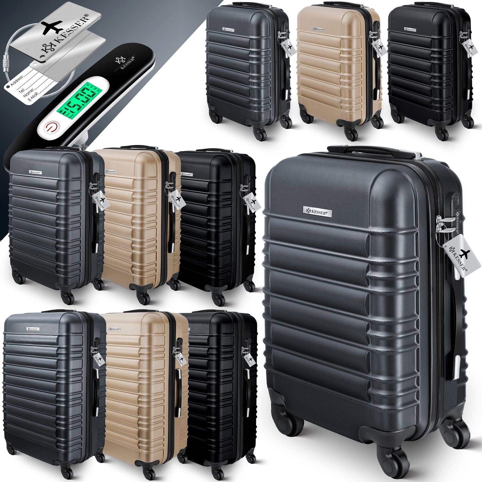 Gepäckanhänger (1 tlg), Kofferset, schwarz Reisekoffer + Inkl. Hartschalen-Koffer KESSER Kofferwaage