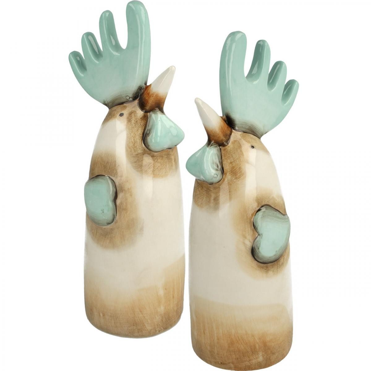Florists Products Osterhase Keramik Hahn 2er Set Küchendeko in Hellblau und Braun, 2 Stück