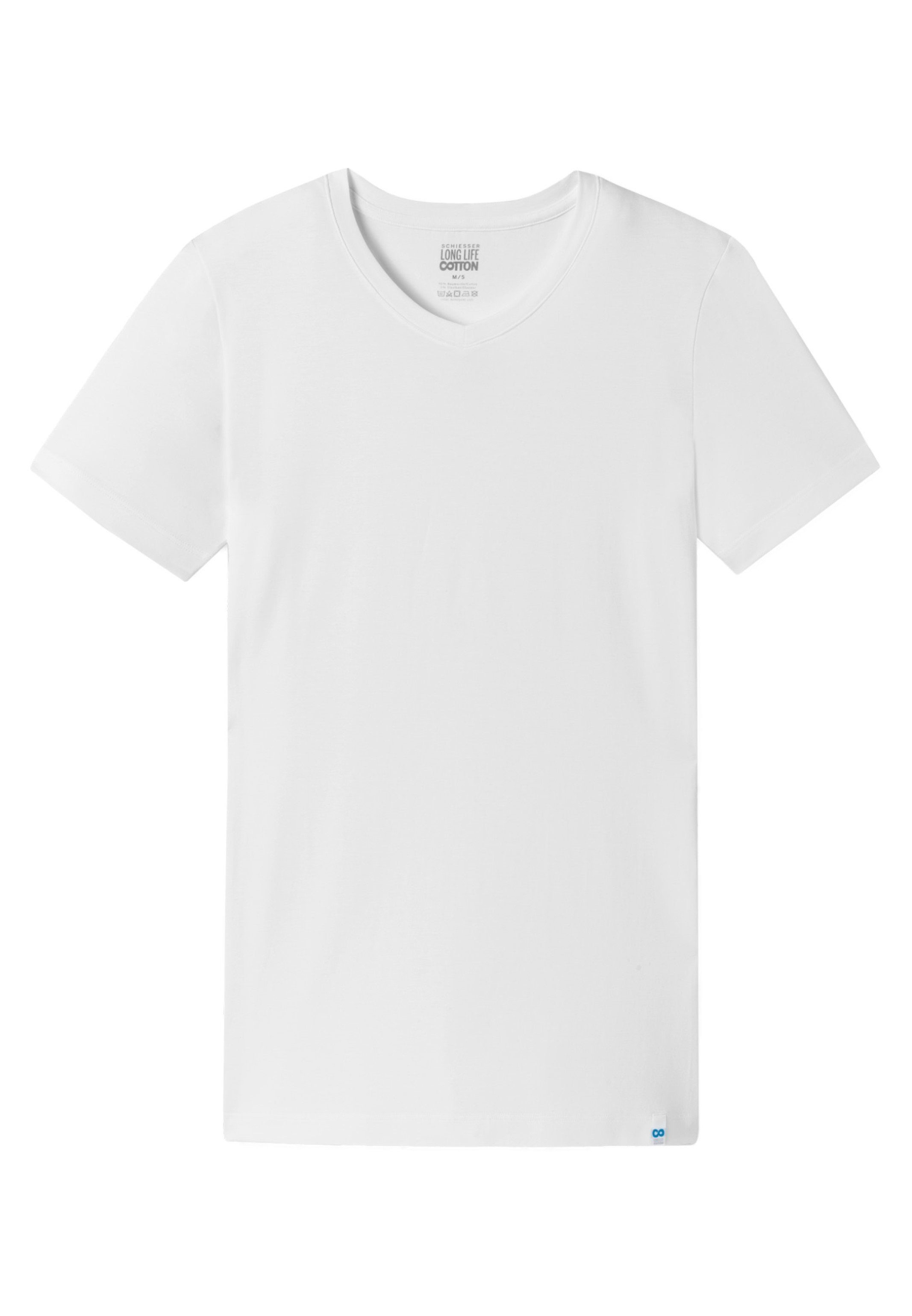 Schiesser Unterhemd Long - Kurzarm Life - Weiß Unterhemd Shirt (1-St) / Cotton Baumwolle