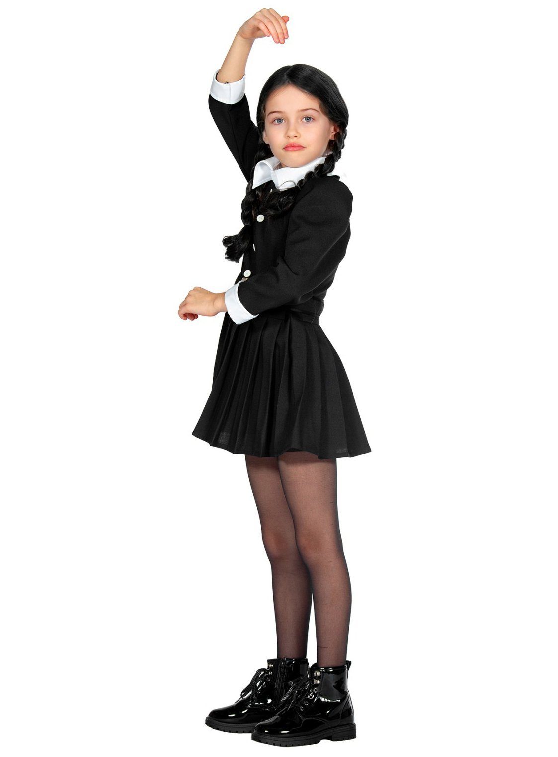 Metamorph Hexen-Kostüm Wednesday - Hexen Halloween Kostüm Kinder, Schwarzes Hexenkleid mit Faltenrock für Mädchen